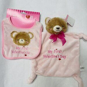 Baby Girl My First Valentines Day Bib & Lovey Rattle